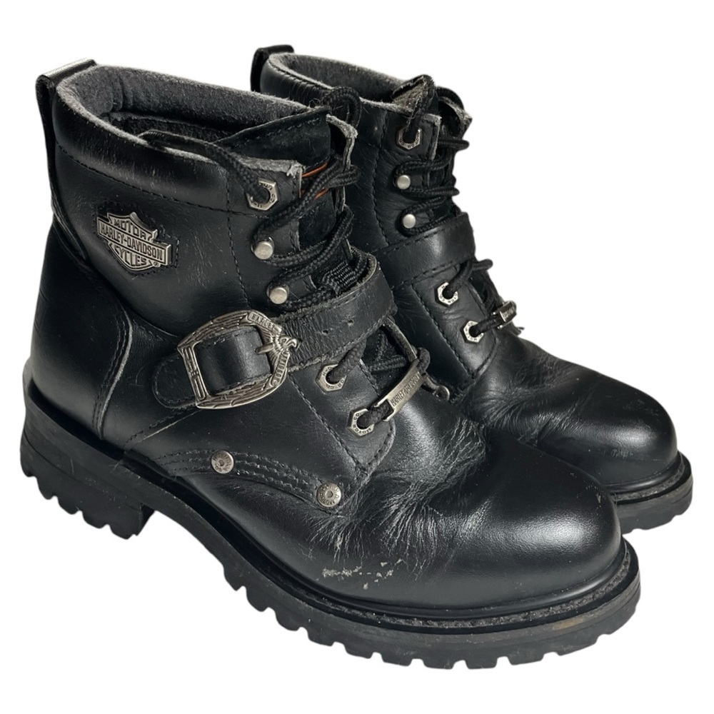 Harley Davidson Black Leather Moto Biker Boots